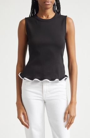 Veronica Beard Elianne Rib Stretch Cotton Tank in Black at Nordstrom, Size X-Large