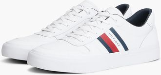 Tommy Hilfiger Mens Signature Stripe Coated Leather Sneaker - White - US 11.5 / EU 45