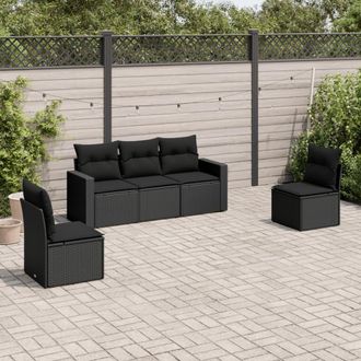 vidaXL Set De Muebles De Jard&iacute;n 5 Pzas Y Cojines Rat&aacute;n Sint&eacute;tico Negro Vidaxl