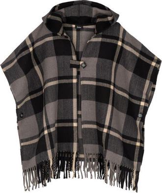 Echo Windowpane Hooded Ruana in Charcoal at Nordstrom