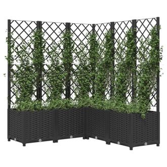 Berkfield Home Beautiful Garden Planter with Trellis Black 120x120x136 cm PP | Size: 120 x 120 x 136 cm