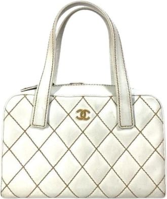 Chanel Pre-owned Handbags, female, White, Size: ONE SIZE Pre-owned Vintage Leather Handbag