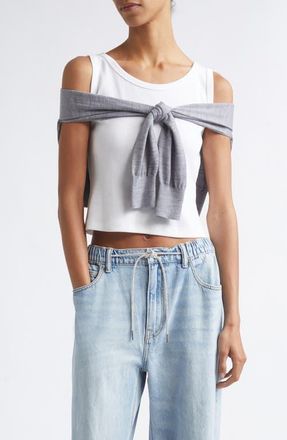 Alexander Wang Pre-Styled Draped Cardigan Crop Tank in Heather Grey/white at Nordstrom, Size X-Small