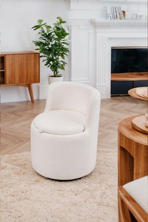 Living and Home 360&deg; Upholstered Sherpa Swivel Chair with Storage in White
