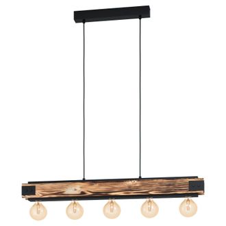 Loops Hanging Ceiling Pendant Light Wood Grain & Black 5 Bulb Kitchen Island Lamp