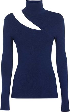 Dondup Gebreide top van viscosemix met cut-out details - Dames - Coltruien - Blauw - S - Polyester - Truien & Vesten