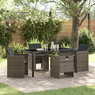 vidaXL Conjunto De Comedor De Jard&iacute;n Con Coj&iacute;n 5 Pcs Gris Polirat&aacute;n Vidaxl