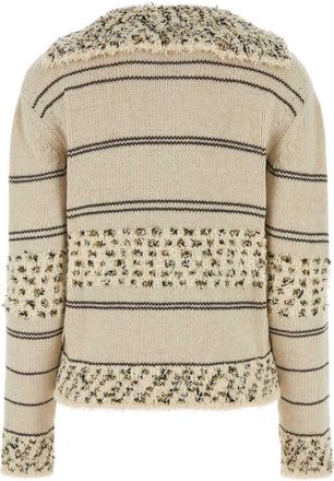 Bottega Veneta Womens Embroidered Wool Blend Polo Shirt Multicosoapstone