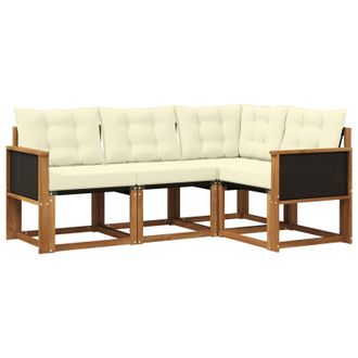vidaXL Conjunto De Sof&aacute;s De Exterior Con Coj&iacute;n 4 Pcs Natural Y Crema Vidaxl