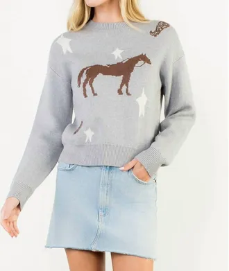 THML Clothing Horse And Star Knit Sweater In Heather Gray