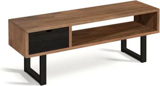 HOGAR 24 Mueble Estilo Industrial-vintage Fabricado En Madera Maciza De Pino 100% Natural, Acabado Encerado Y Negro, Patas Negras