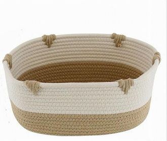 Trade Shop Trade Shop - Cesto Porta Biancheria Bicolore In Tessuto Intrecciato Cestino 30x22x14 Cm 10660