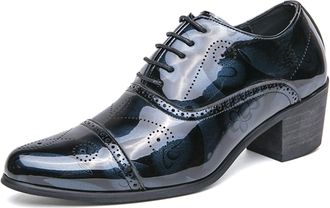 Generic Mens Classic Pointed Toe Dress Business Shoes Heeled High Heels Patent Leather Lace Up Derby Oxford Shoe Black Fashion (Blue,8.5)