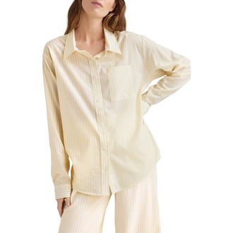 Tommy John Stripe Woven Button-Up Sleep Shirt in Yellow at Nordstrom, Size X-Large