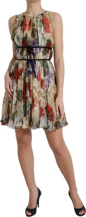 Dolce & Gabbana Womens Beige Floral Sleeveless A-Line Mini Dress Pattern Silk