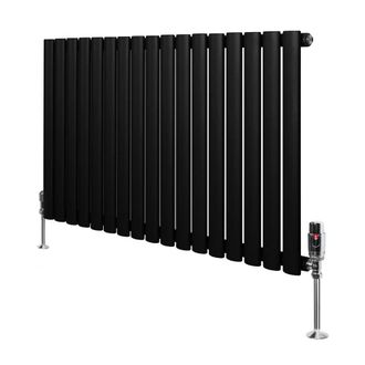 MonsterShop Oval Single Column Radiator & Valves - 600mm x 1020mm - Black