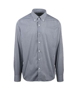 Ghirardelli Contrasting Pinstripe Cotton Shirt With Classic Collar
