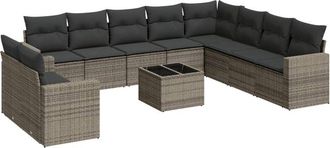 vidaXL Set De Sof&aacute;s De Jard&iacute;n 11 Pzas Y Cojines Rat&aacute;n Sint&eacute;tico Gris Vidaxl