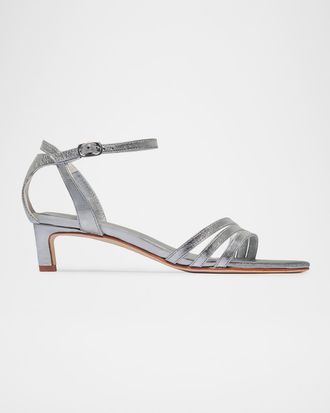 Bernardo 40mm Lima Leather Ankle-Strap Kitten-Heel Sandals