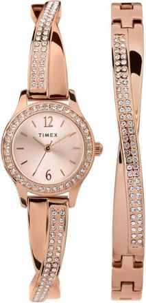 Timex Trend Quartz Crystal Rose Gold Dial Ladies Watch and Bracelet Set