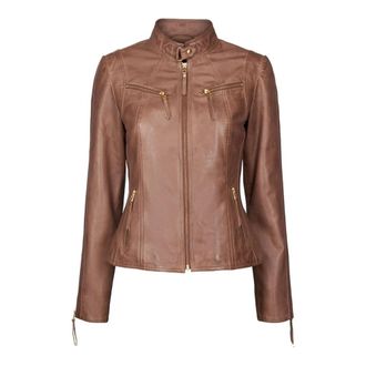 BTF-CPH Biker Jacket Leather 10245 - Dames - Leren en Su&egrave;de Jassen - Bruin - M - Leer - Jassen