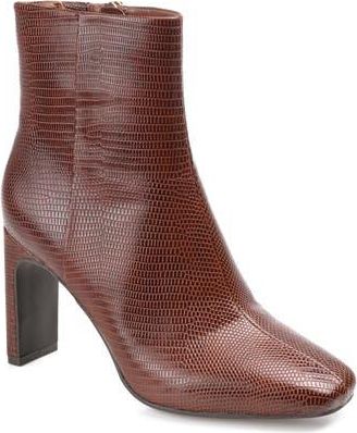 Journee Collection Sarla Lizard Embossed Block Heel Bootie in Brown at Nordstrom Rack, Size 12