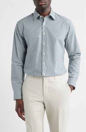 Nordstrom Ashborne Signature Trim Fit Check Dress Shirt in Teal Ashborne Gingham at Nordstrom, Size 15.5 34