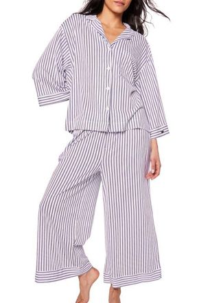 Petite Plume Olivia Wide Leg Pima Cotton Pajamas in Navy at Nordstrom, Size X-Large