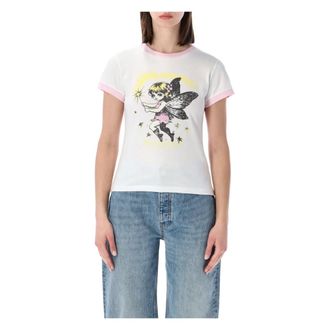 Ganni T-Shirts, female, White, Size: XL Basic Cotton Jersey Fairy Baby Fit T-Shirt