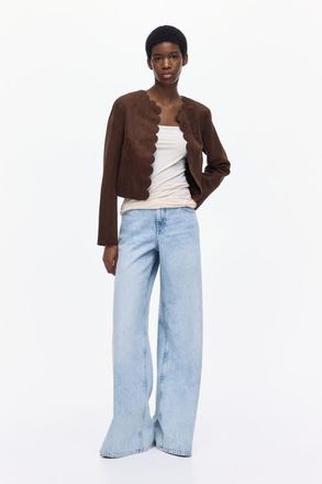 H&M Scalloped-edge jacket in Dark Brown at Nordstrom, Size X-Small