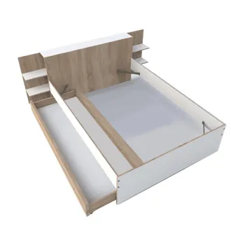 Weber Industries Cama city 140x190 + cabecero + 1 caj&oacute;n blanco y roble blanqueado