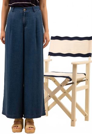 Blu Pepper Brea Wide Leg Pant In Dark Blue Chambray