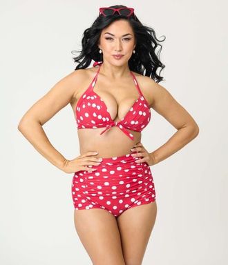 Unique Vintage Monroe High Waist Bikini Bottom in Red & White Polka Dot Print at Nordstrom, Size X-Small