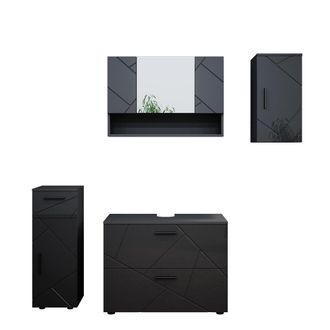 Vicco Conjunto De Muebles De Ba&ntilde;o Irma, Antracita Alto Brillo, 4 Piezas