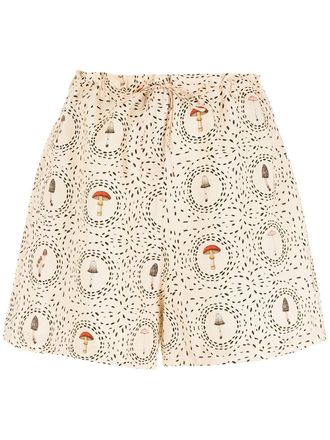 OLYMPIAH mushroom-print drawstring shorts - women - Cotton/Spandex/Elastane - 36 - Neutrals