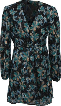 Sandro Embroidered Mini Long Sleeve Dress in Multicolor Polyester