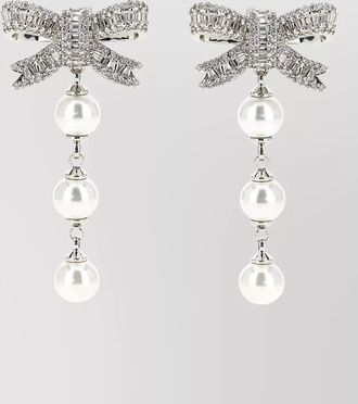 Self Portrait crystal bow pearl drop earrings