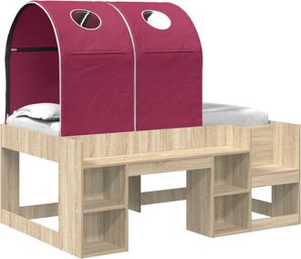 vidaXL Cama Con T&uacute;nel 3 Uds. Roble Sonoma Y Rojo Madera De Ingenier&iacute;a Vidaxl