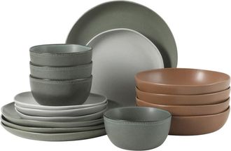 Gibson Home Menlo Park 16-Piece Stoneware Embossed Plates and Bowls Dinnerware Se in Multicolors at Nordstrom