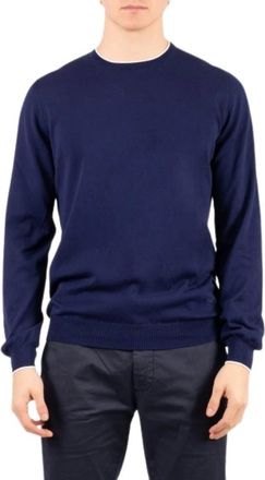 Fay Ronde hals knitwear - Heren - Ronde hals truien - Blauw - M - Katoen - Truien & Vesten