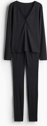 H&M Gerippter Jerseypyjama - Schwarz