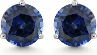 Pompeii3 7Ct Round Blue Sapphire Studs 9mm Womens 14k Earring 3 Prong Martini Lab Grown