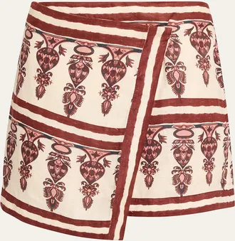 Johanna Ortiz Roots Linen Mini Wrap Skirt