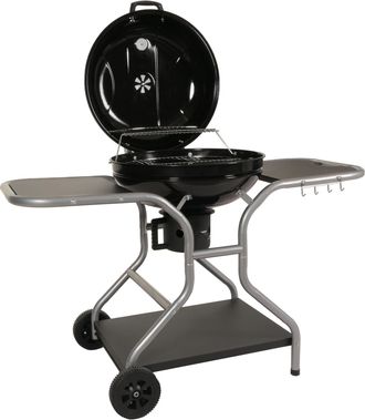 Hhg Hhg - Carro De Barbacoa 873, Barbacoa De Carb&oacute;n Hervidor Barbacoa De Jard&iacute;n Con Tapa Tres Estantes, Acero Esmaltado 143x131x66cm Negro
