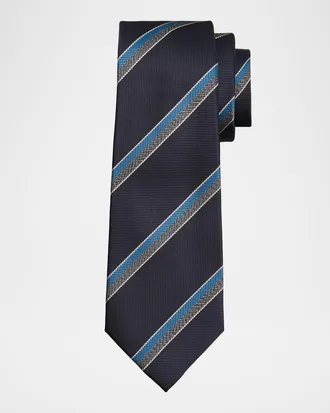 Kiton Men & apos;s Silk Chevron Stripe 7-Fold Tie