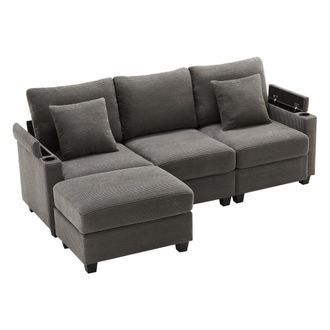 Urban Meuble Sofá esquinero modular de pana gris, 3-4 plazas