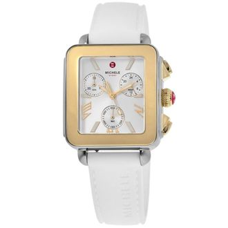 Michele Deco Sport Quartz Chronograph Silver Dial White Silicone Strap Womens Watch MWW06K000069