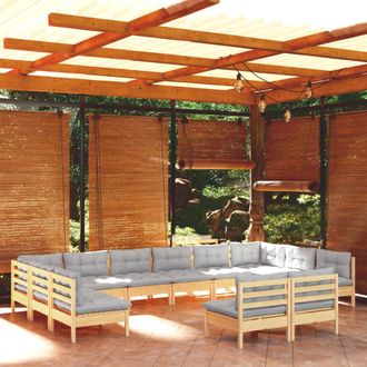 vidaXL Muebles De Jard&iacute;n 12 Pzas Y Cojines Madera Maciza De Pino Gris Vidaxl