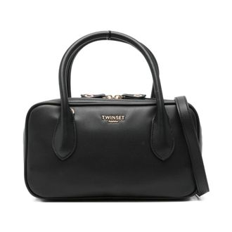 Twinset Medium Bowler Bag met Logo - Dames - Tassen - Zwart - Maat: ONE Size Poliester