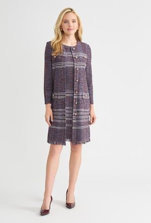 Misook Melange Striped Fringe Trim Knit Jacket in Sangria/blue/black at Nordstrom, Size Xx-Large